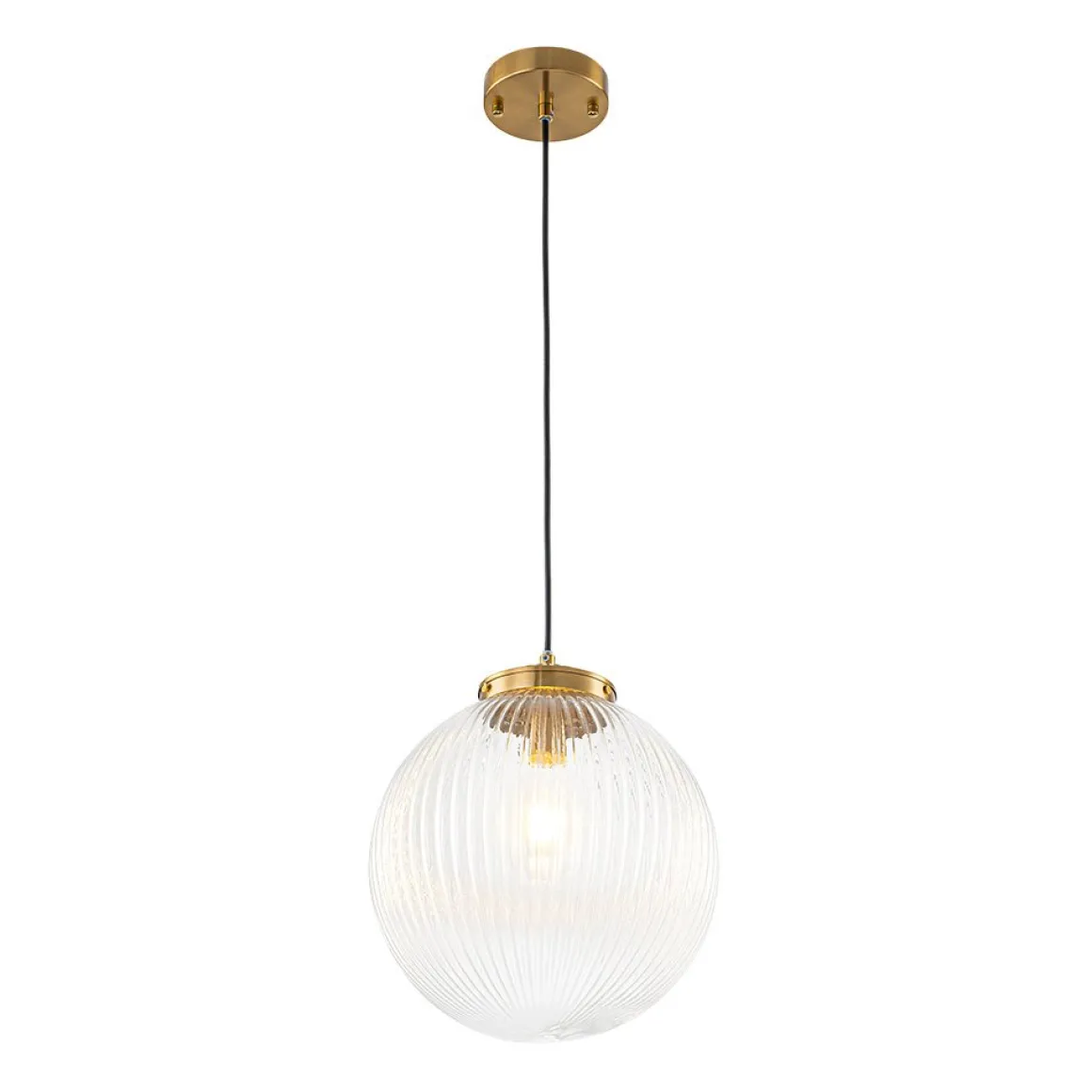 Mid-Century 1-Light Clear Ribbed Glass Globe Pendant