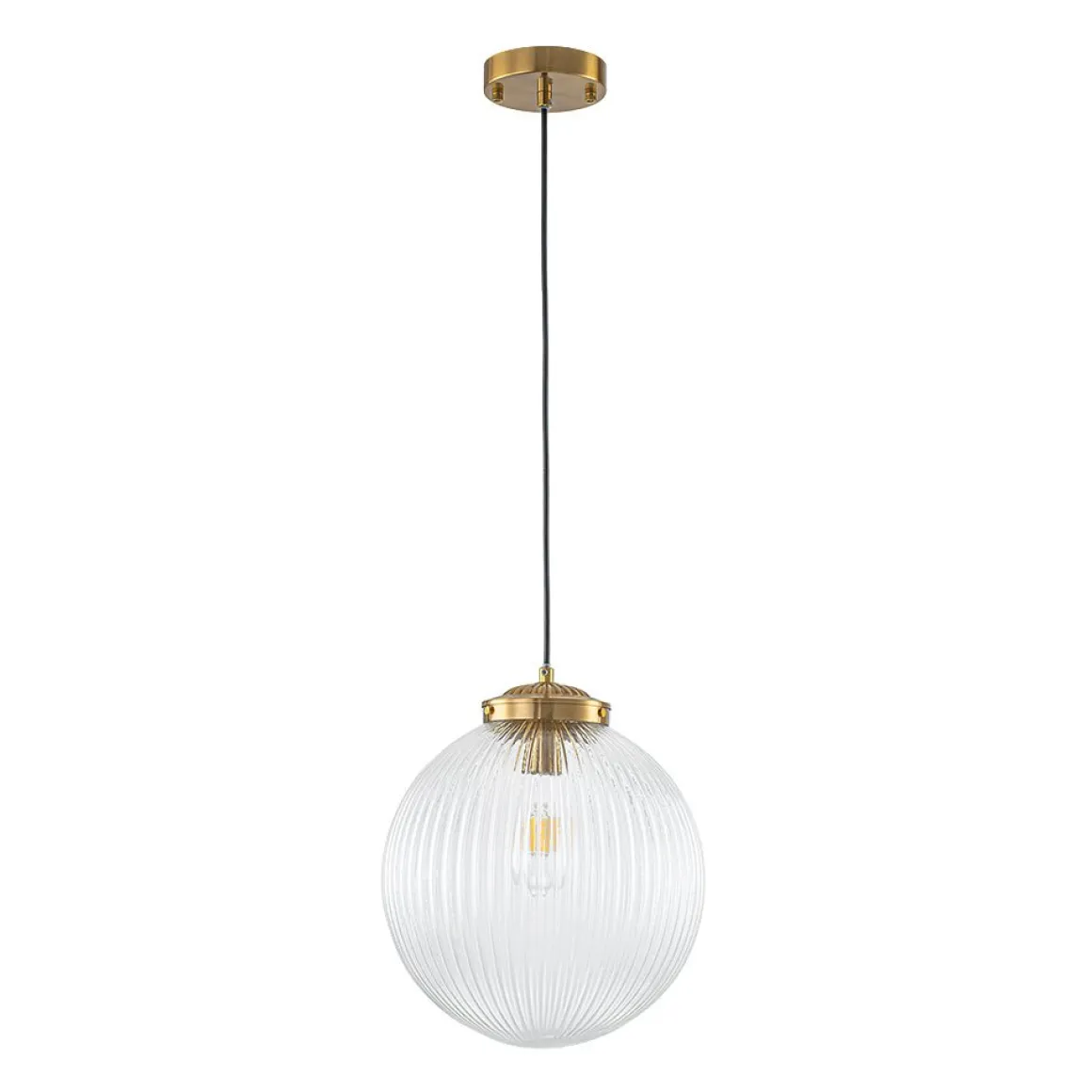 Mid-Century 1-Light Clear Ribbed Glass Globe Pendant