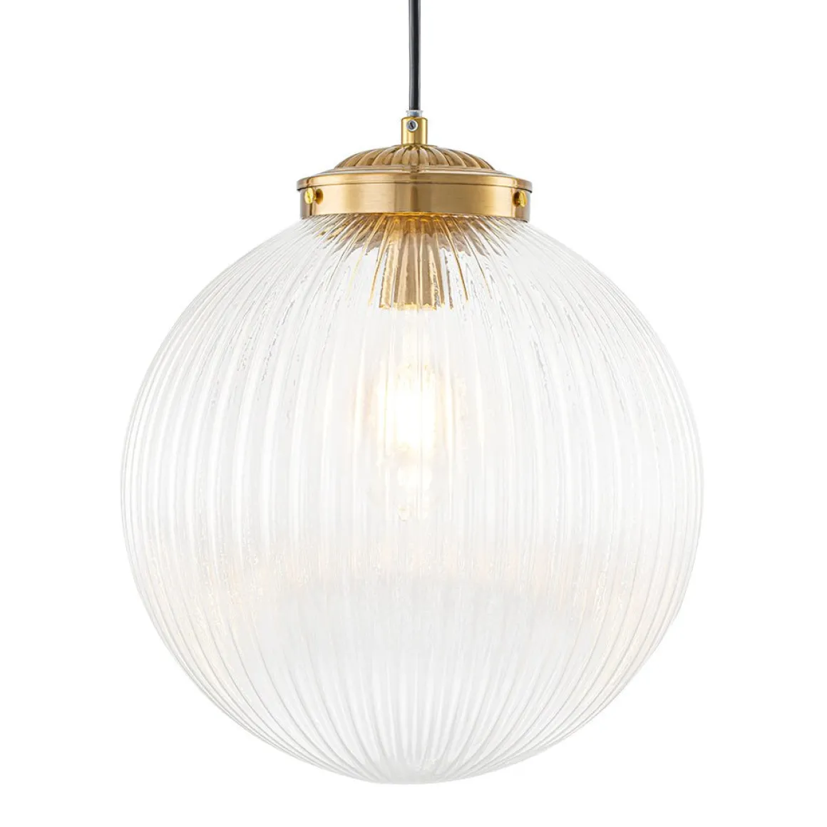 Mid-Century 1-Light Clear Ribbed Glass Globe Pendant