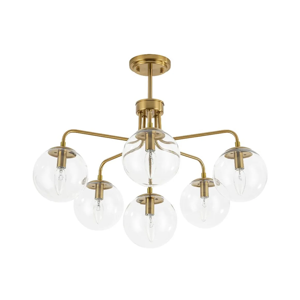 Mid-Century 6-Light Glass Bubble Sputnik Semi Flush Chandelier