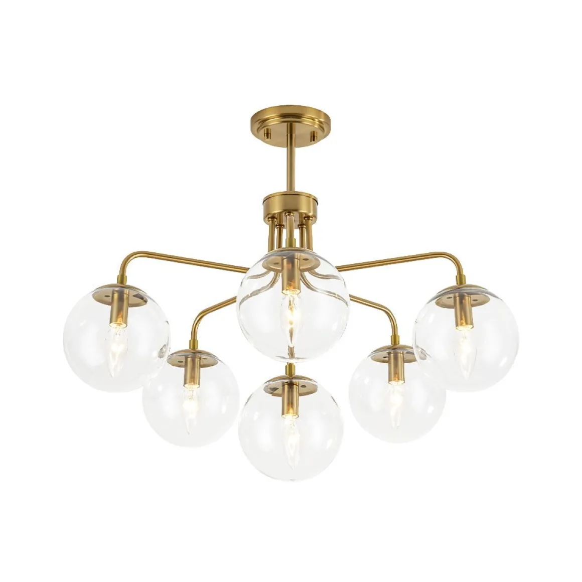 Mid-Century 6-Light Glass Bubble Sputnik Semi Flush Chandelier