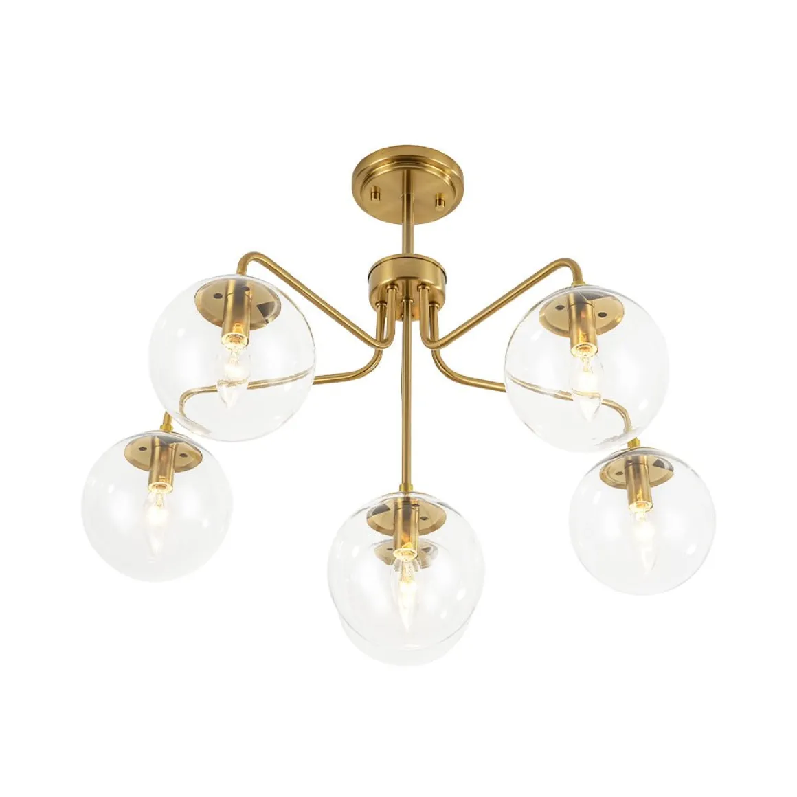 Mid-Century 6-Light Glass Bubble Sputnik Semi Flush Chandelier