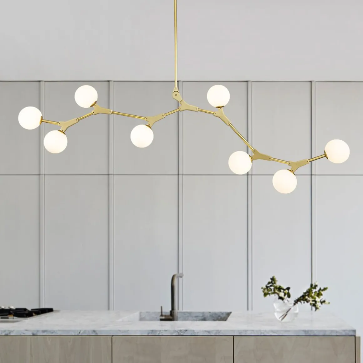 Mid-century Linear Island Branching Bubble Chandelier