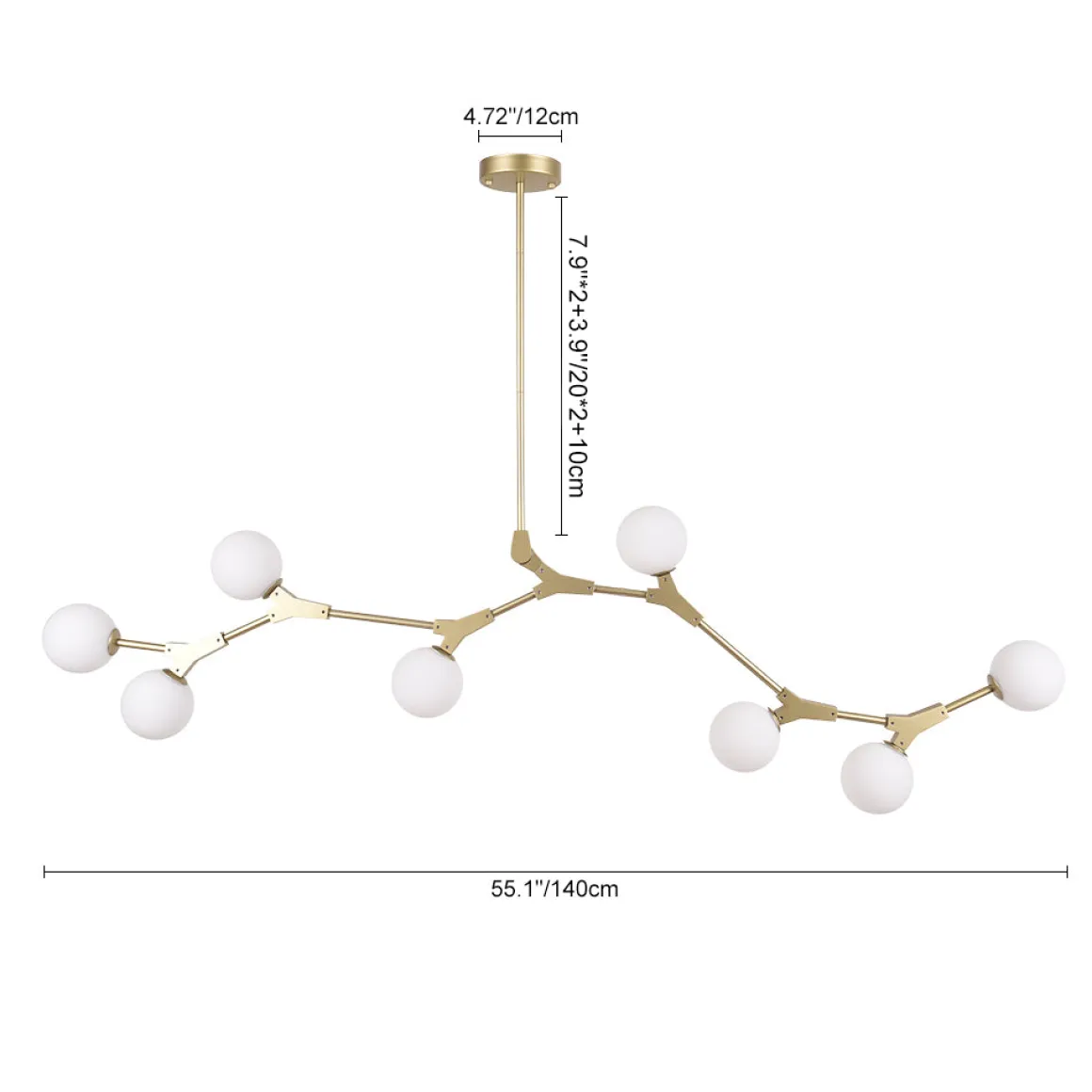 Mid-century Linear Island Branching Bubble Chandelier