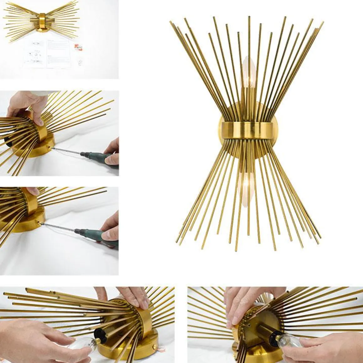 Mid-century Modern Starburst Brass Wall Sconce