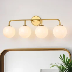 Mid-century Shine Opal Glass Globe Brass Vanity Light
