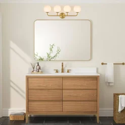 Mid-century Shine Opal Glass Globe Brass Vanity Light