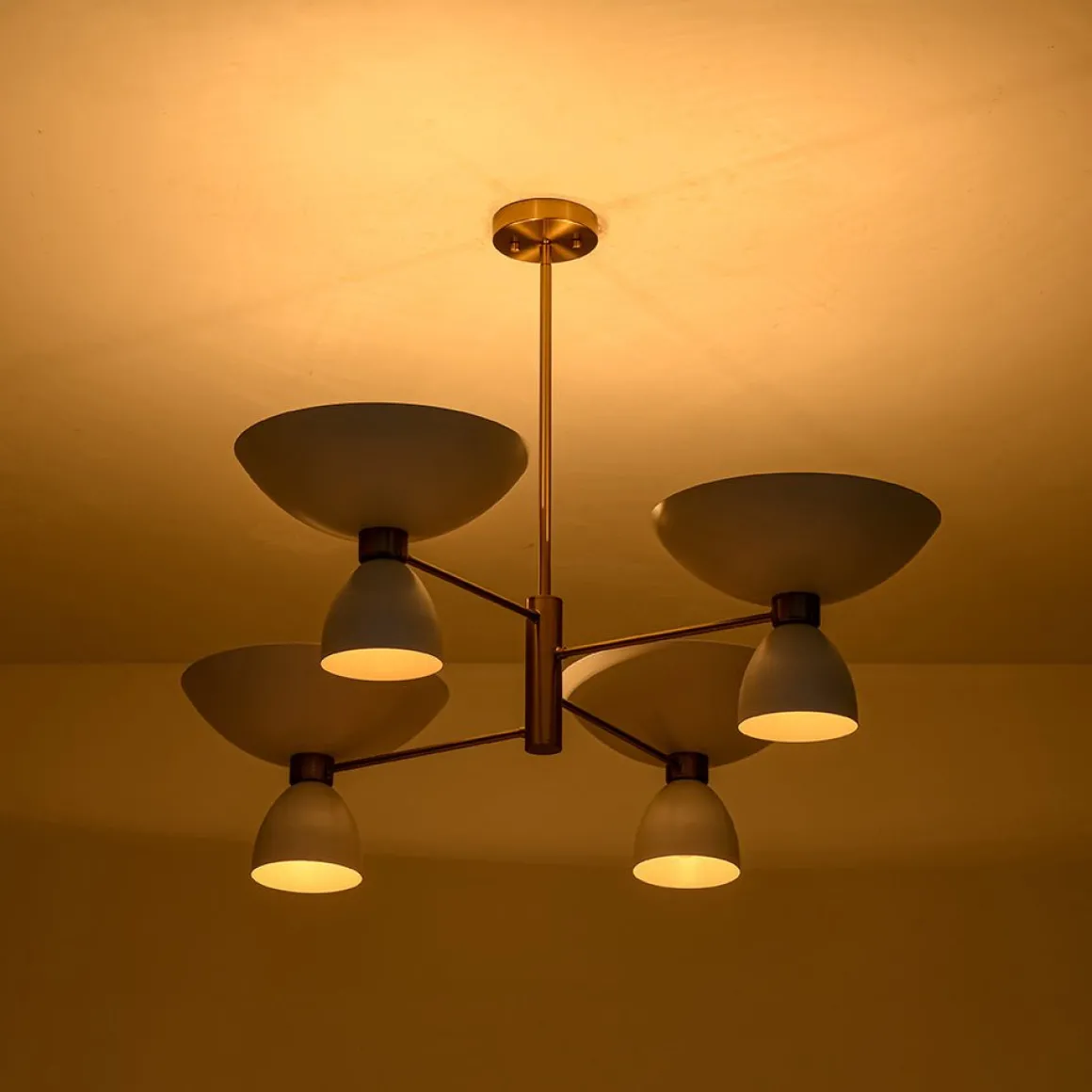Mid-Century White Brass 8-Light UP and Down Chandelier