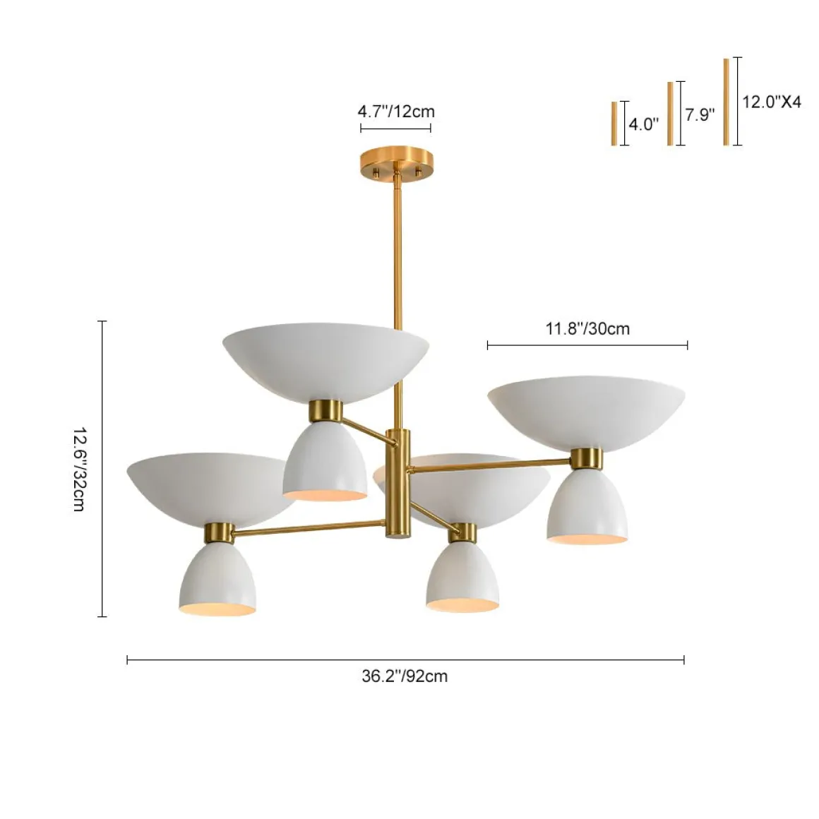 Mid-Century White Brass 8-Light UP and Down Chandelier