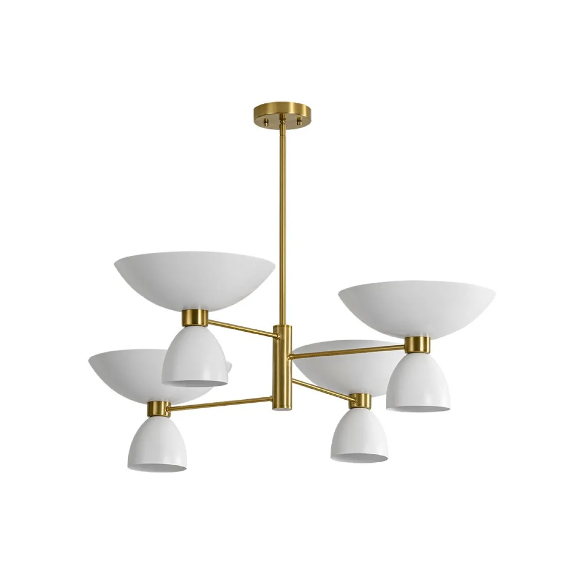 Mid-Century White Brass 8-Light UP and Down Chandelier