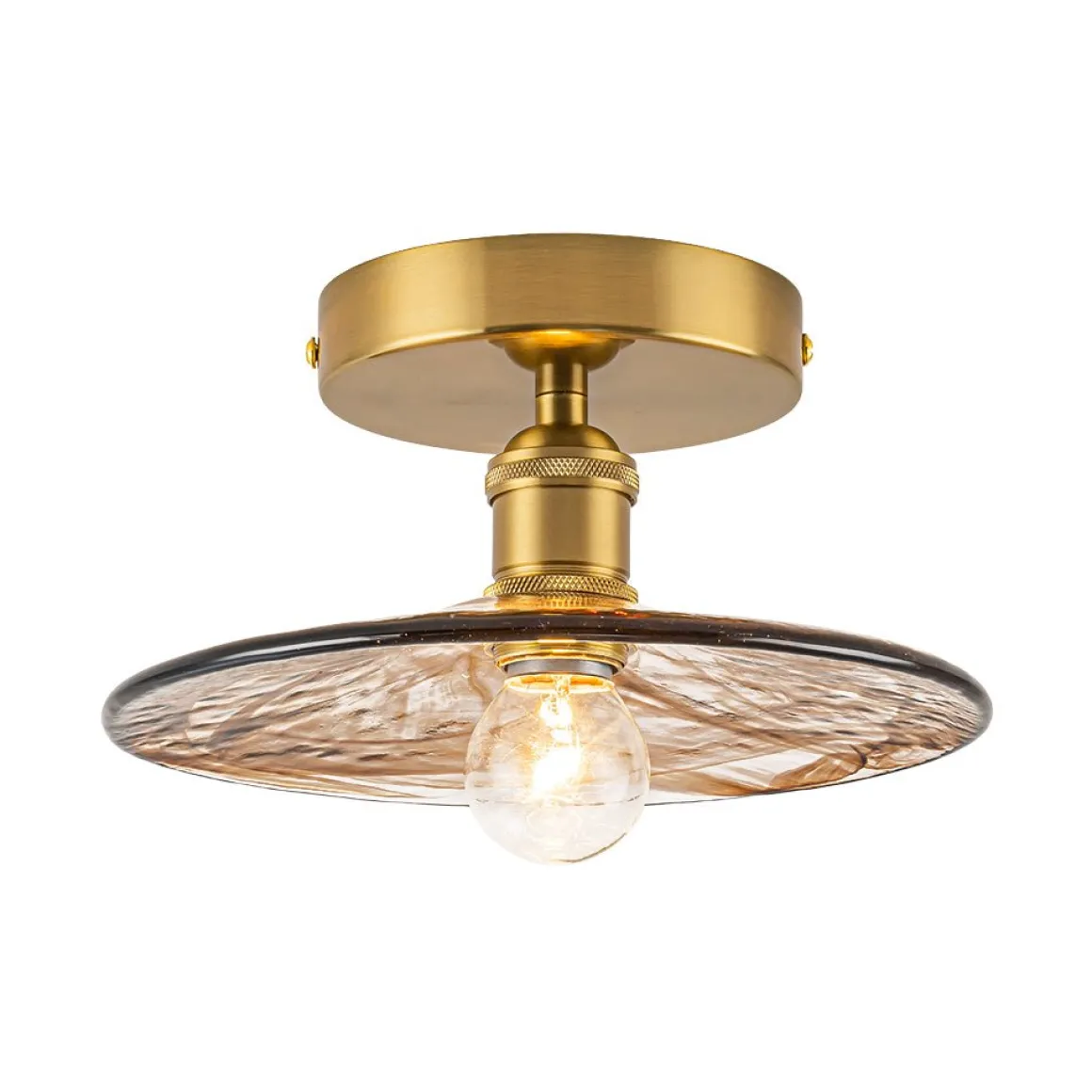 Mini 1-Light Amber Swirl Glass Shade Semi Flush Mount