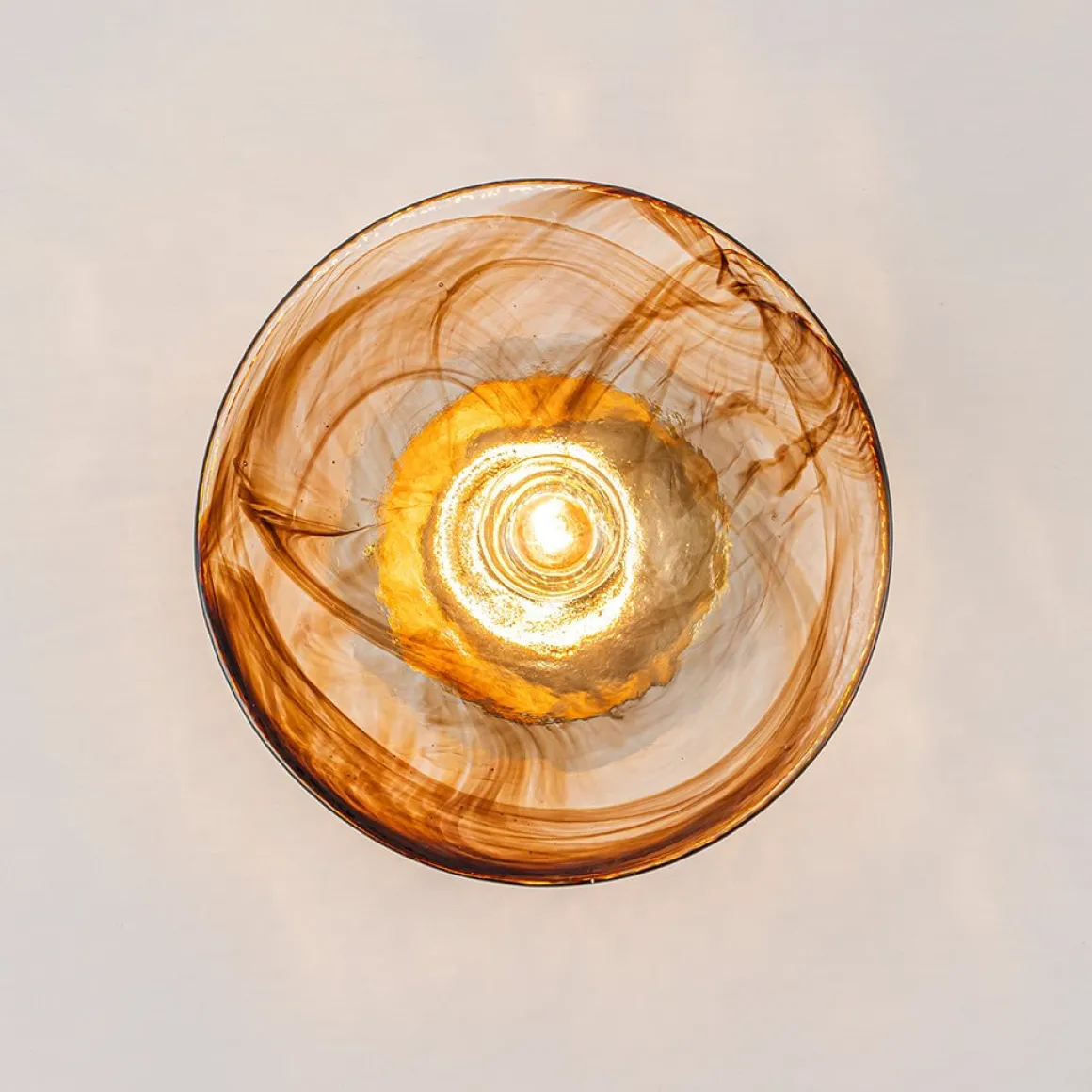 Mini 1-Light Amber Swirl Glass Shade Semi Flush Mount