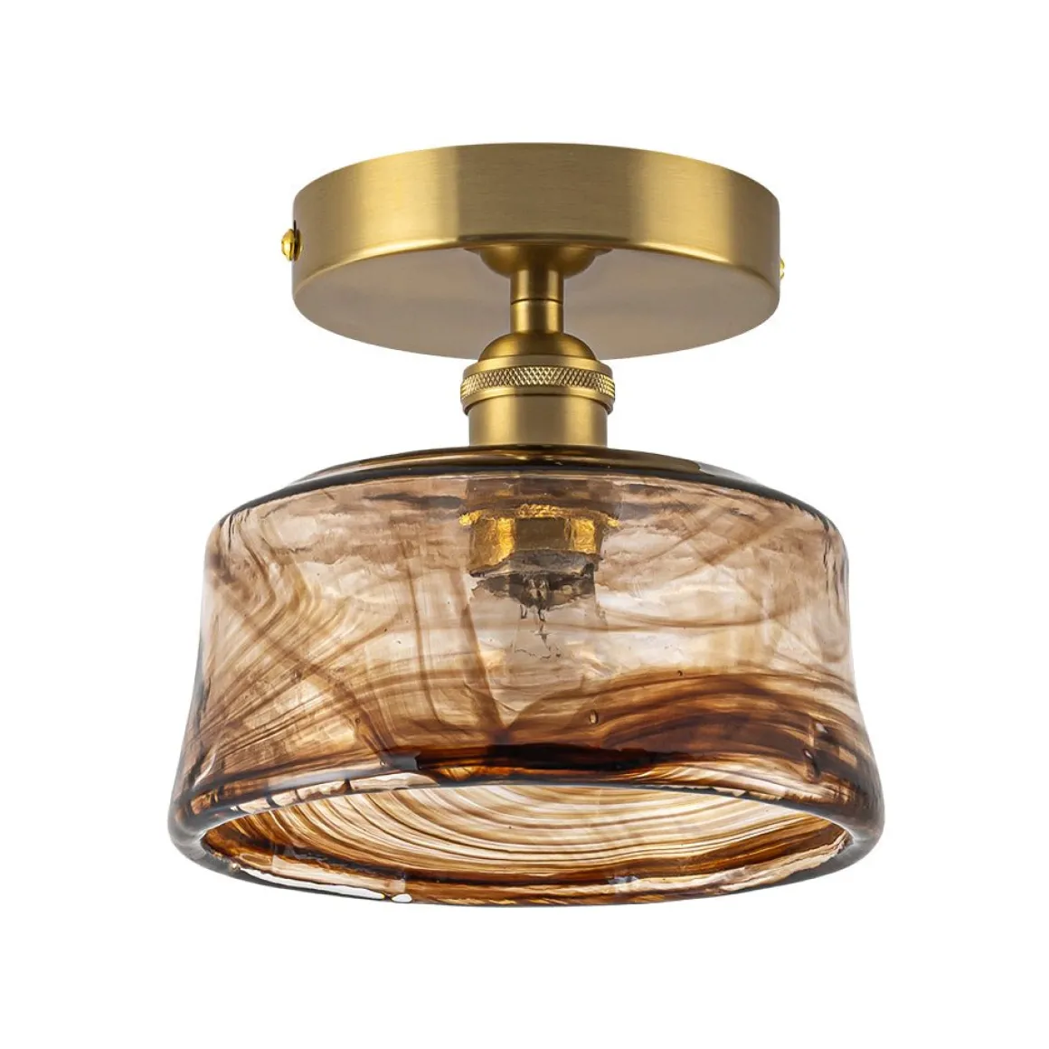 Mini 1-Light Amber Swirl Glass Shade Semi Flush Mount