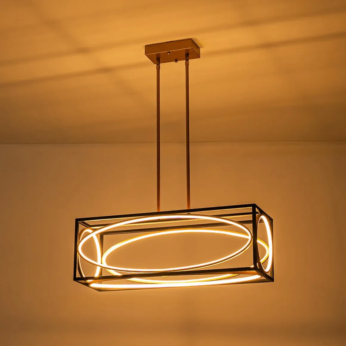 Minimalist Dimmable LED Black Gold Square Kitchen Pendant