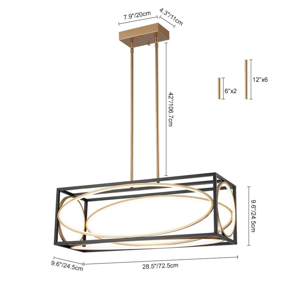 Minimalist Dimmable LED Black Gold Square Kitchen Pendant