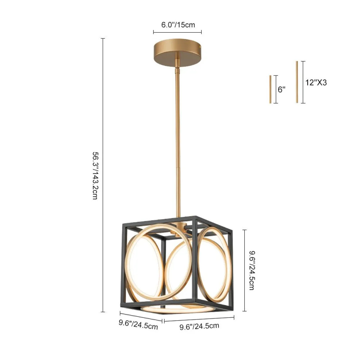 Minimalist Dimmable LED Black Gold Square Kitchen Pendant