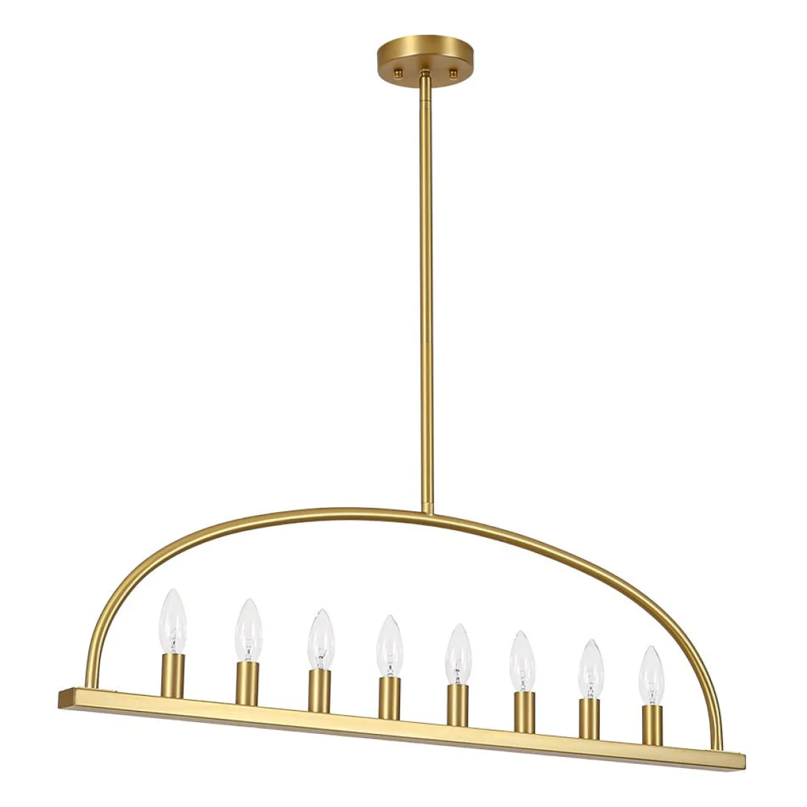 Minimalist 8-Light Brass Candle Style Linear Island Chandelier