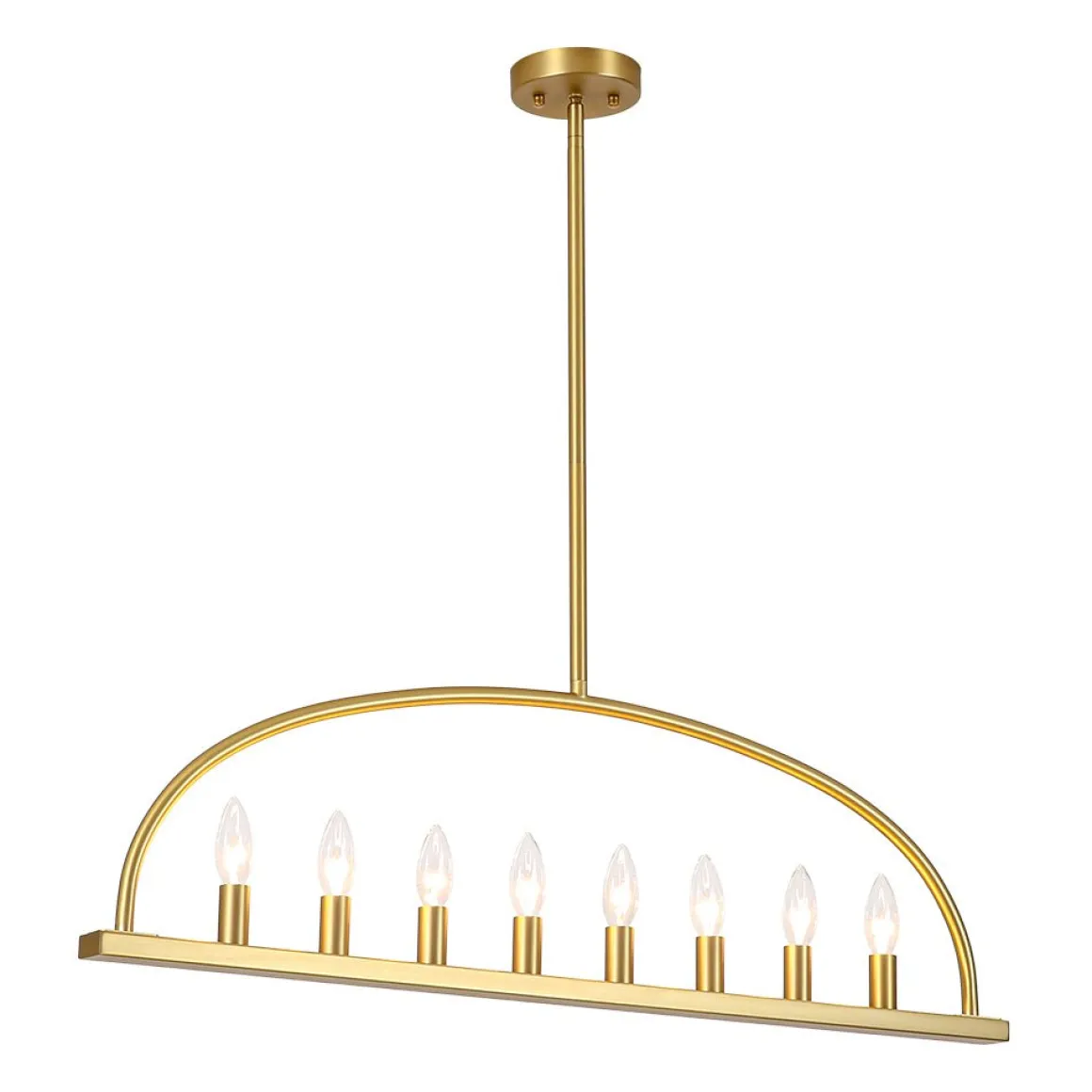 Minimalist 8-Light Brass Candle Style Linear Island Chandelier