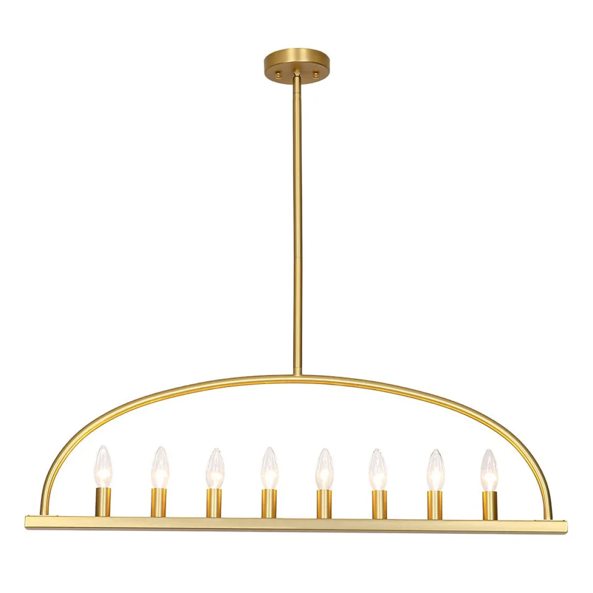 Minimalist 8-Light Brass Candle Style Linear Island Chandelier