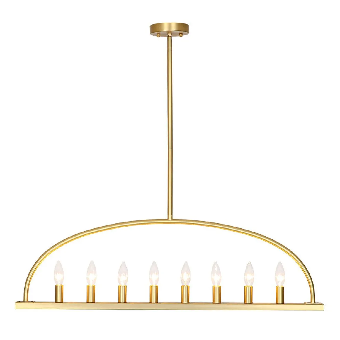 Minimalist 8-Light Brass Candle Style Linear Island Chandelier