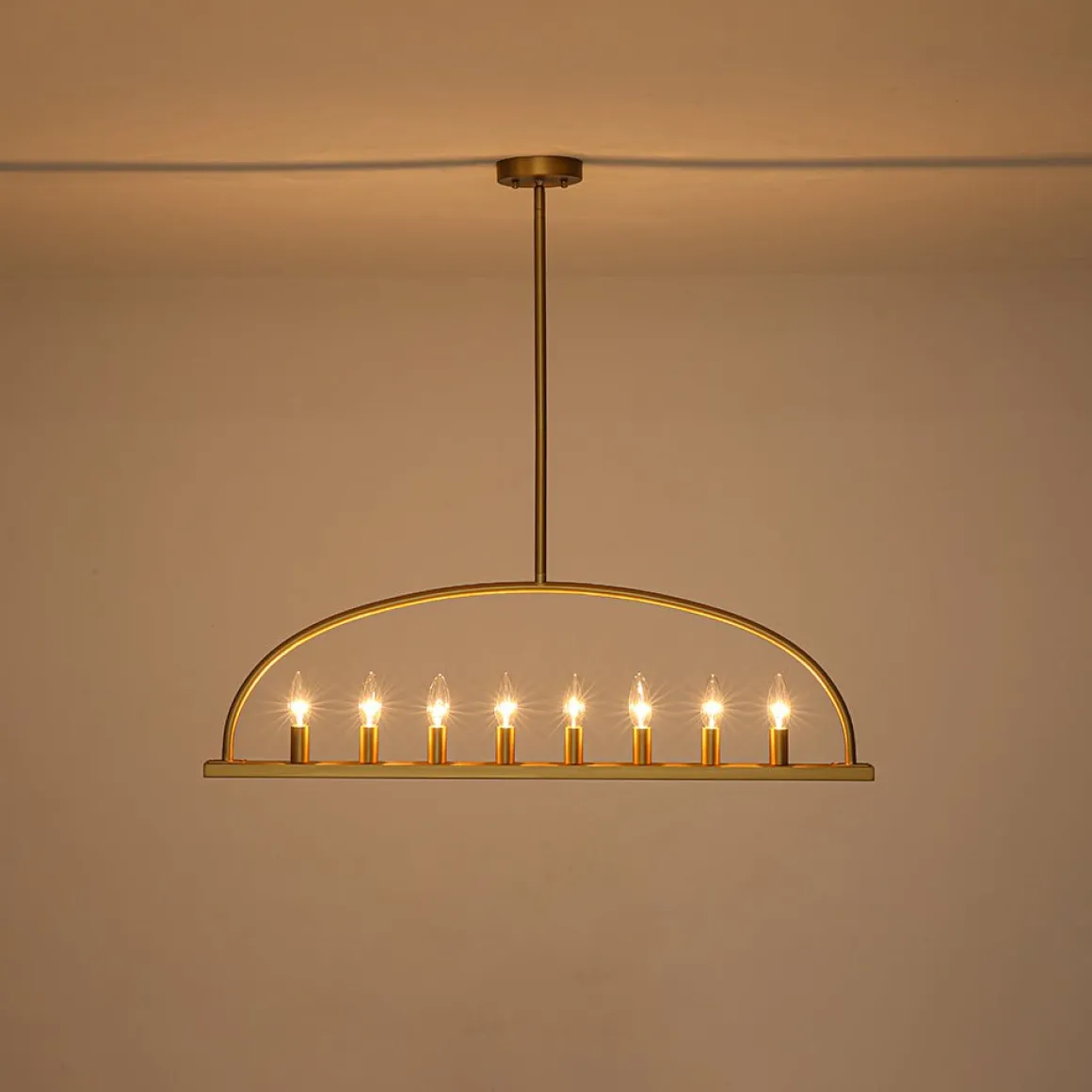 Minimalist 8-Light Brass Candle Style Linear Island Chandelier