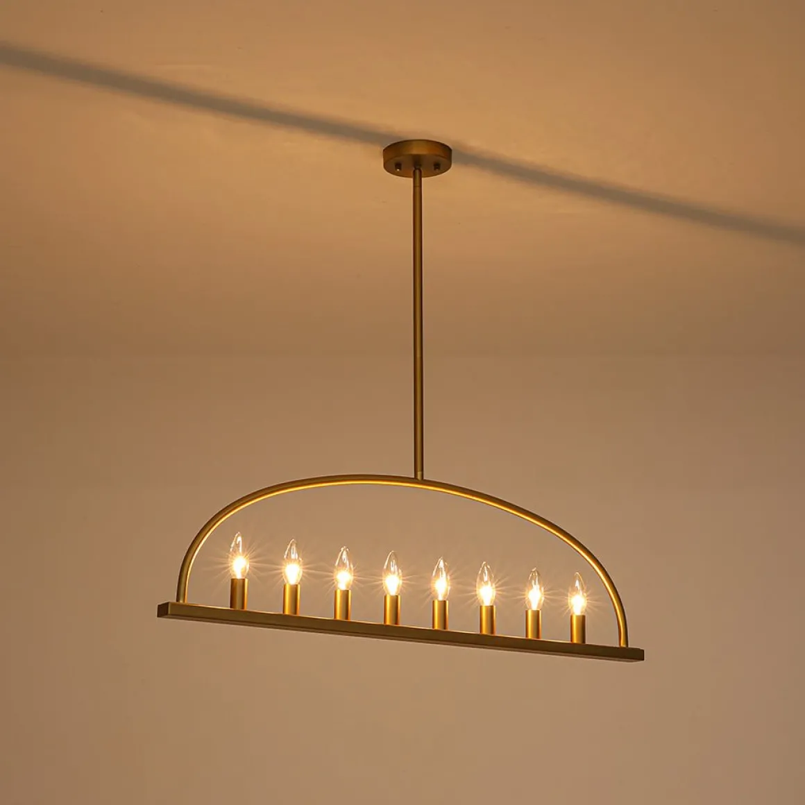 Minimalist 8-Light Brass Candle Style Linear Island Chandelier