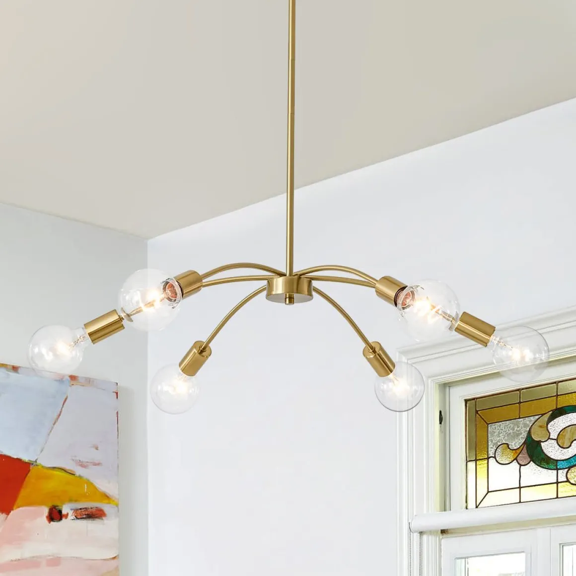 Minimalist 6-Light Metal Round Sputnik Swoop Chandelier