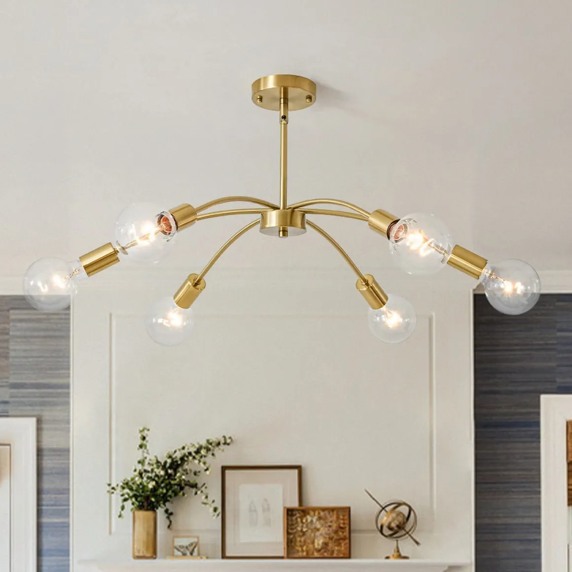 Minimalist 6-Light Metal Round Sputnik Swoop Chandelier