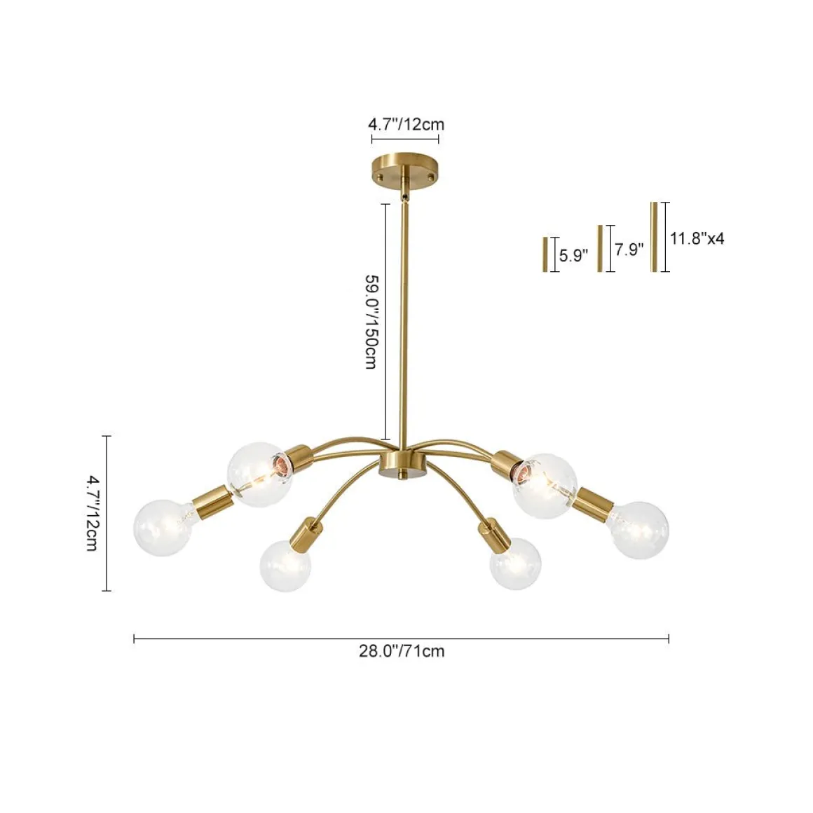 Minimalist 6-Light Metal Round Sputnik Swoop Chandelier