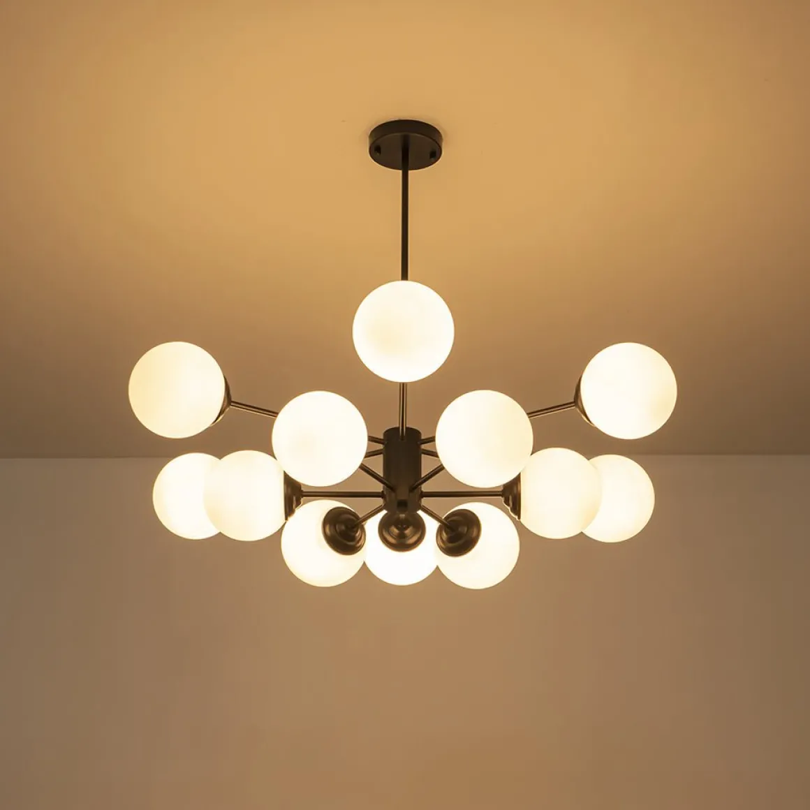 Modern Black Opal Glass Globe Sputnik Chandelier