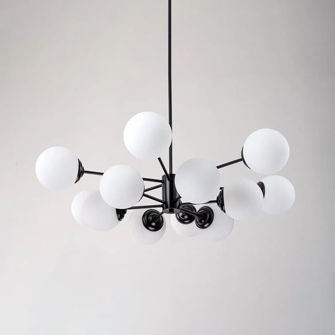 Modern Black Opal Glass Globe Sputnik Chandelier