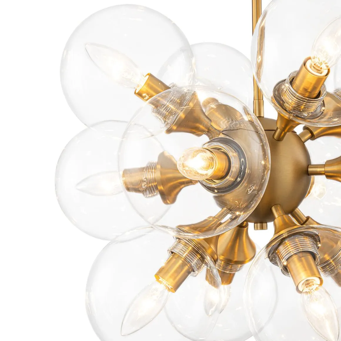 Modern Brass 12-Light Cluster Glass Globe Bubble Chandelier