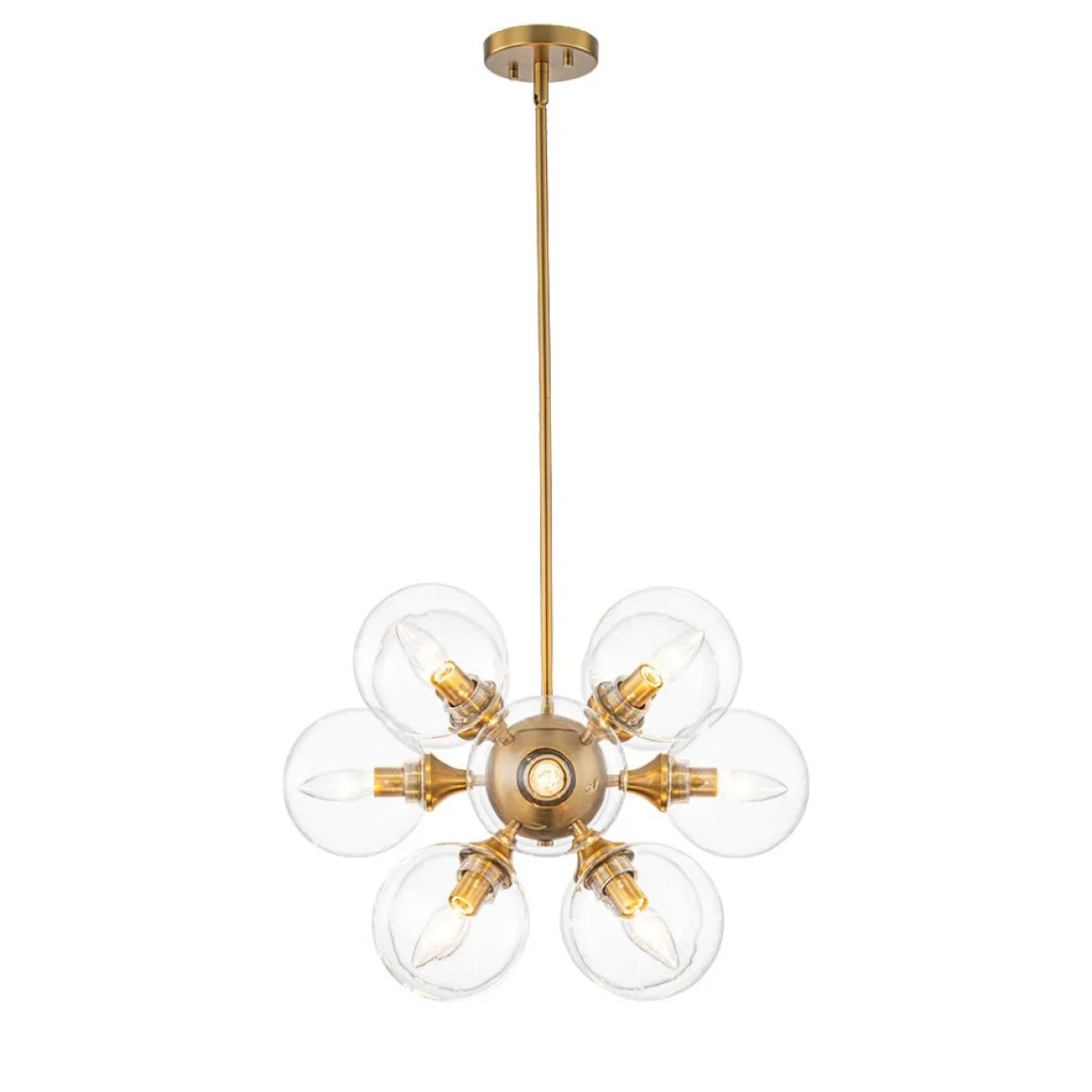 Modern Brass 12-Light Cluster Glass Globe Bubble Chandelier