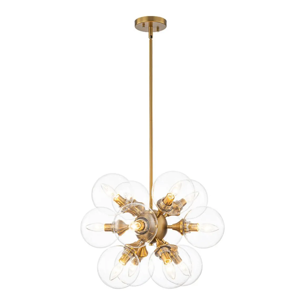 Modern Brass 12-Light Cluster Glass Globe Bubble Chandelier