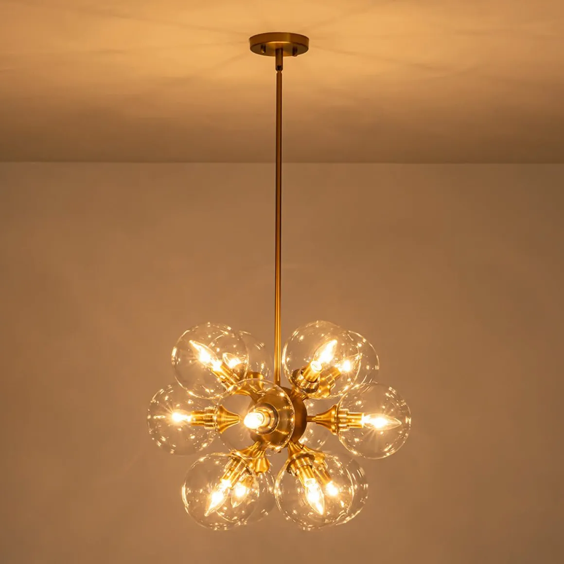 Modern Brass 12-Light Cluster Glass Globe Bubble Chandelier