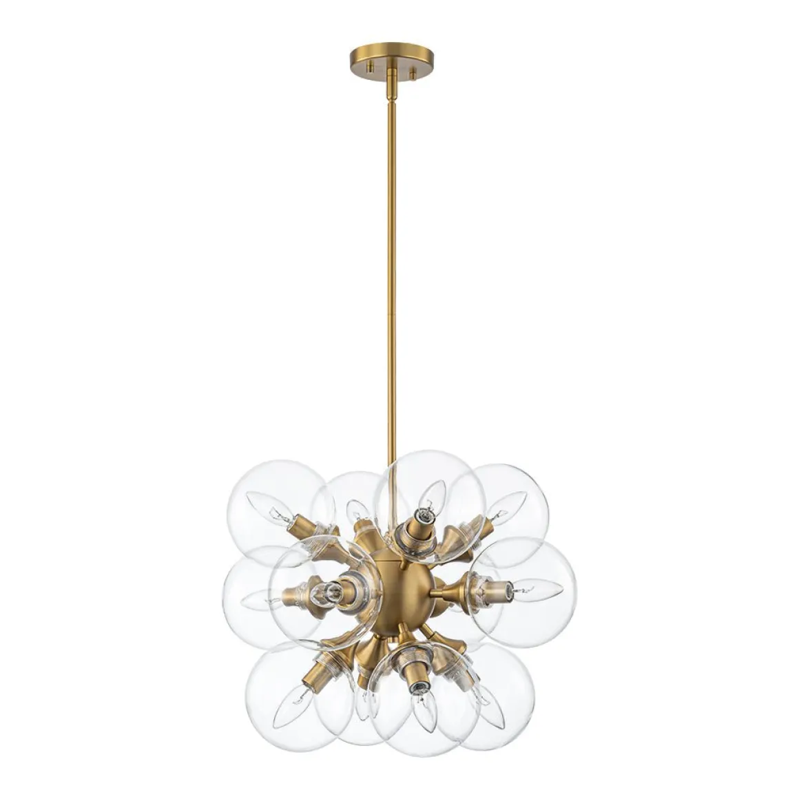 Modern Brass 12-Light Cluster Glass Globe Bubble Chandelier