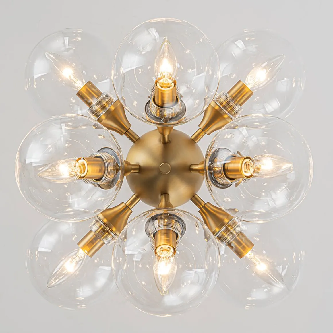 Modern Brass 12-Light Cluster Glass Globe Bubble Chandelier