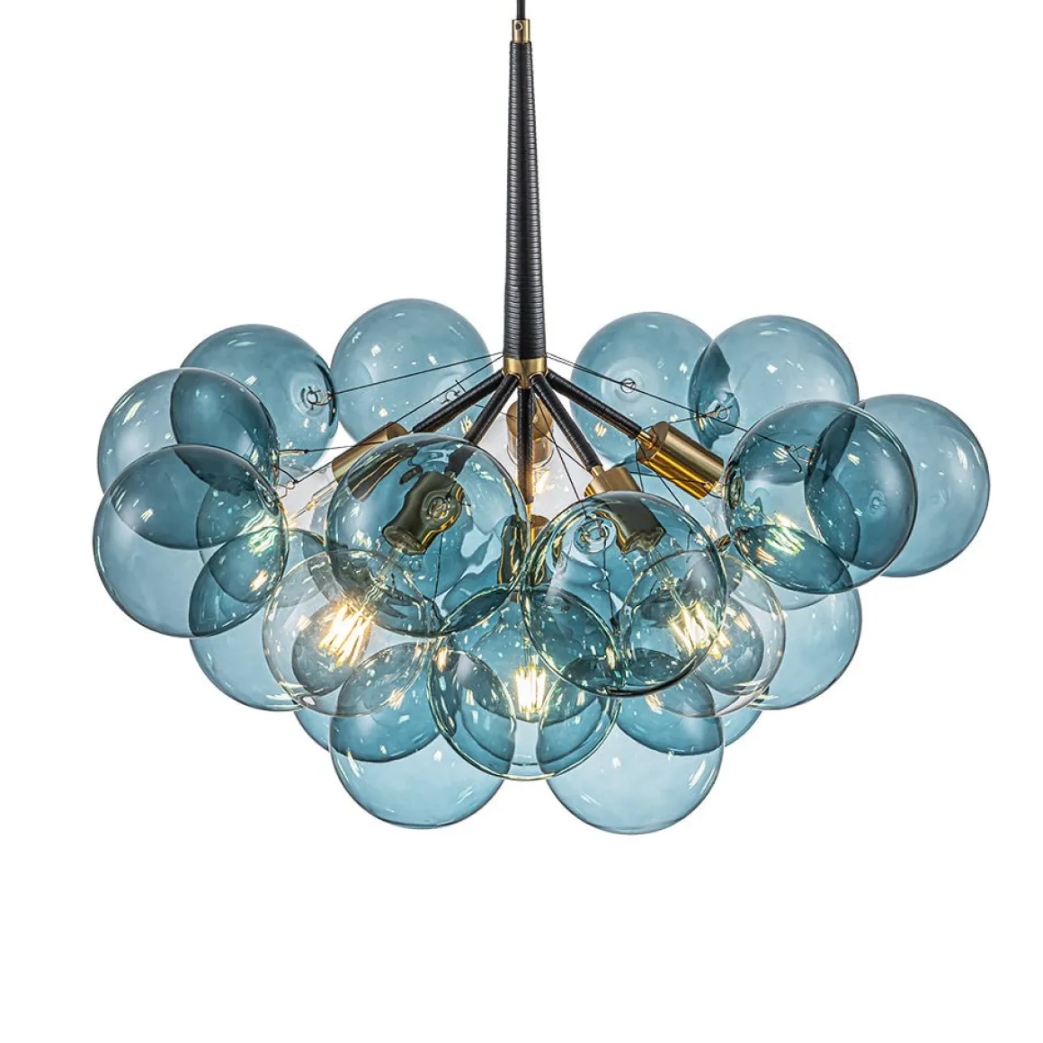 Modern Cluster Blue Glass Globe Bubble Chandelier