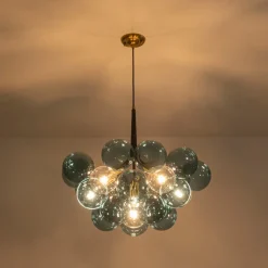 Modern Cluster Blue Glass Globe Bubble Chandelier