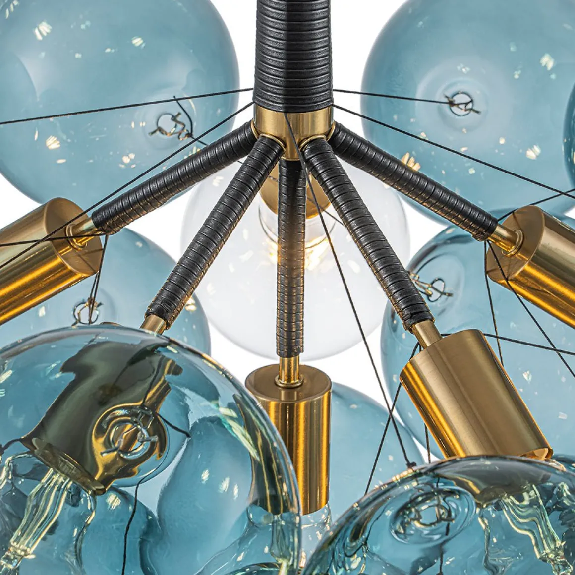 Modern Cluster Blue Glass Globe Bubble Chandelier