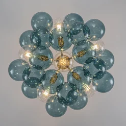 Modern Cluster Blue Glass Globe Bubble Chandelier