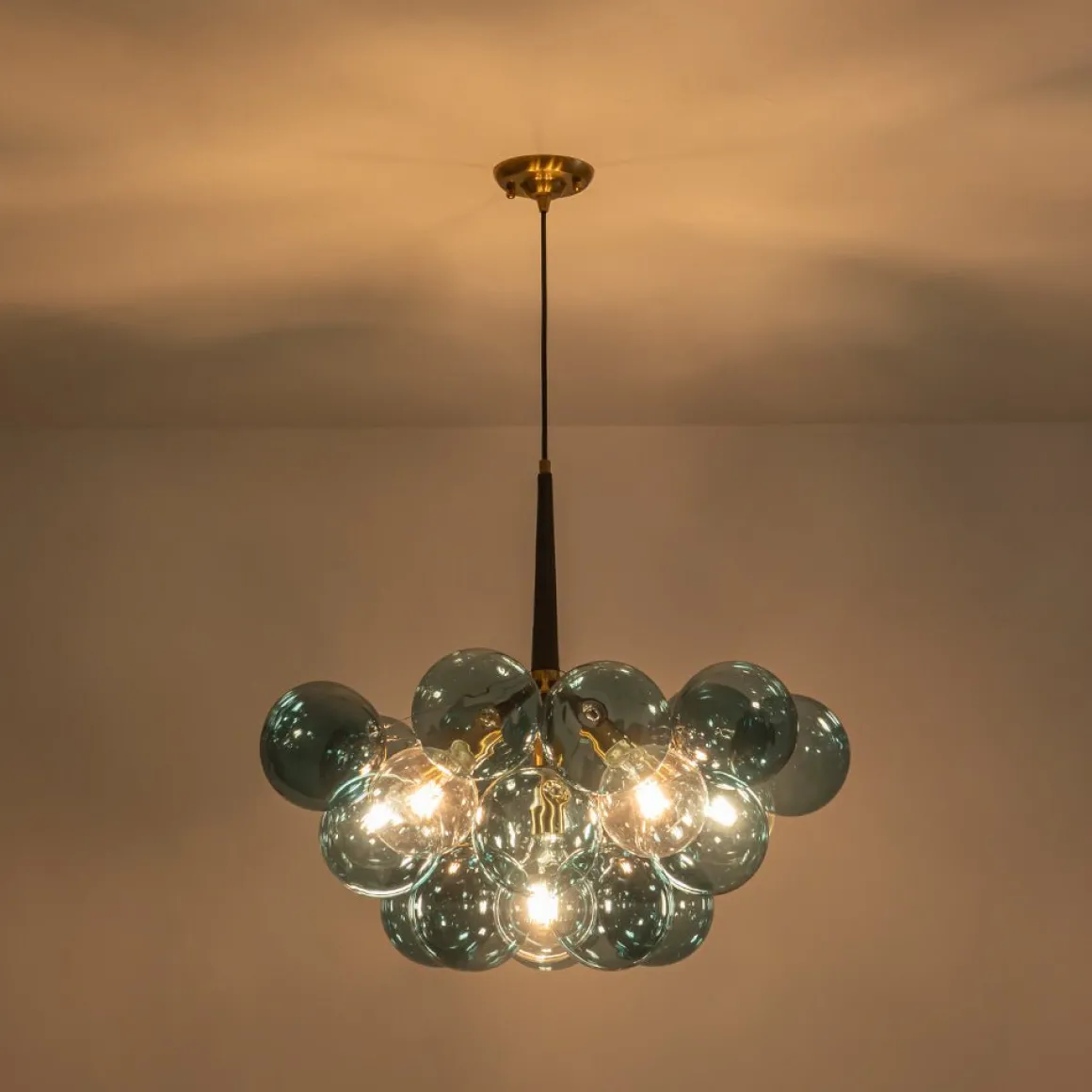 Modern Cluster Blue Glass Globe Bubble Chandelier