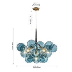 Modern Cluster Blue Glass Globe Bubble Chandelier