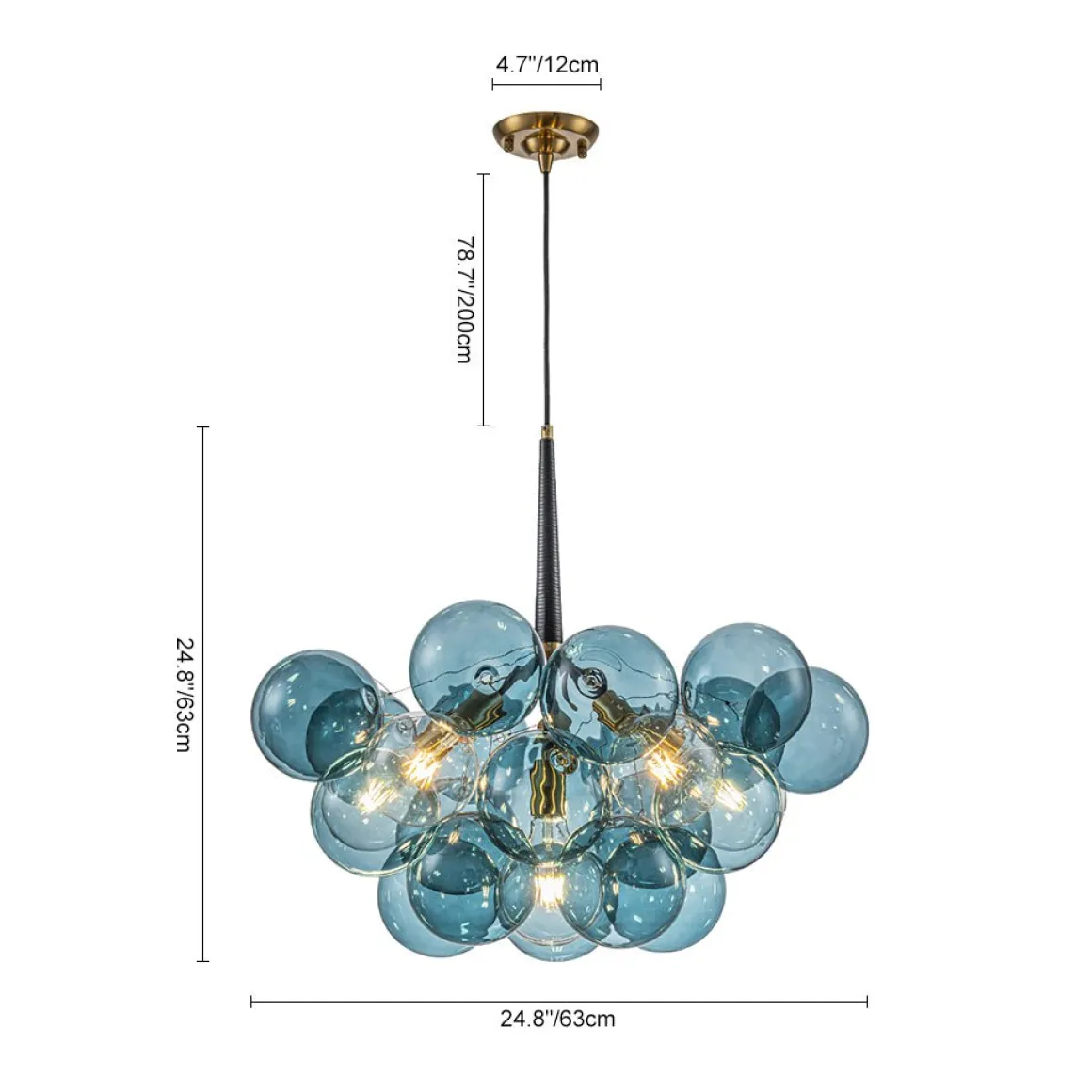 Modern Cluster Blue Glass Globe Bubble Chandelier
