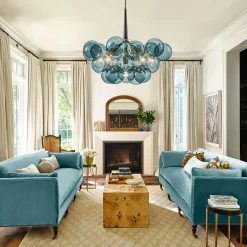 Modern Cluster Blue Glass Globe Bubble Chandelier