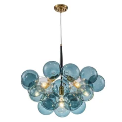 Modern Cluster Blue Glass Globe Bubble Chandelier
