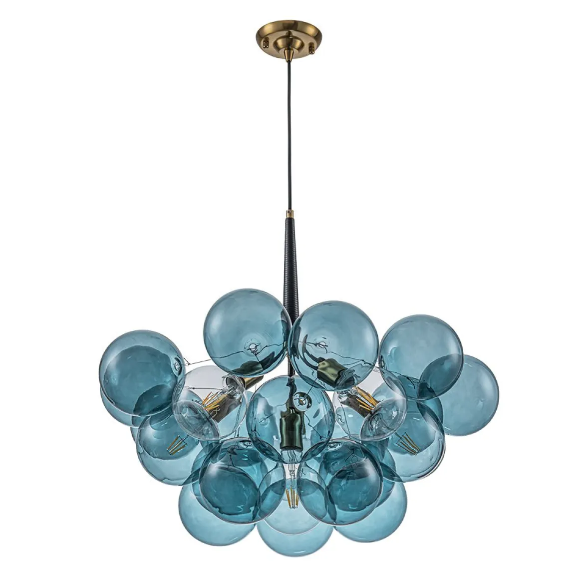 Modern Cluster Blue Glass Globe Bubble Chandelier
