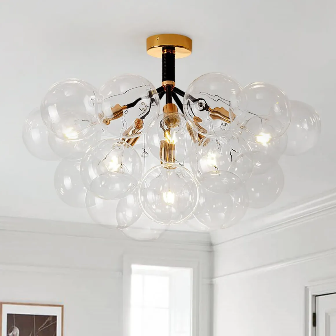 Modern Cluster Glass Bubble Chandelier / Semi Flush