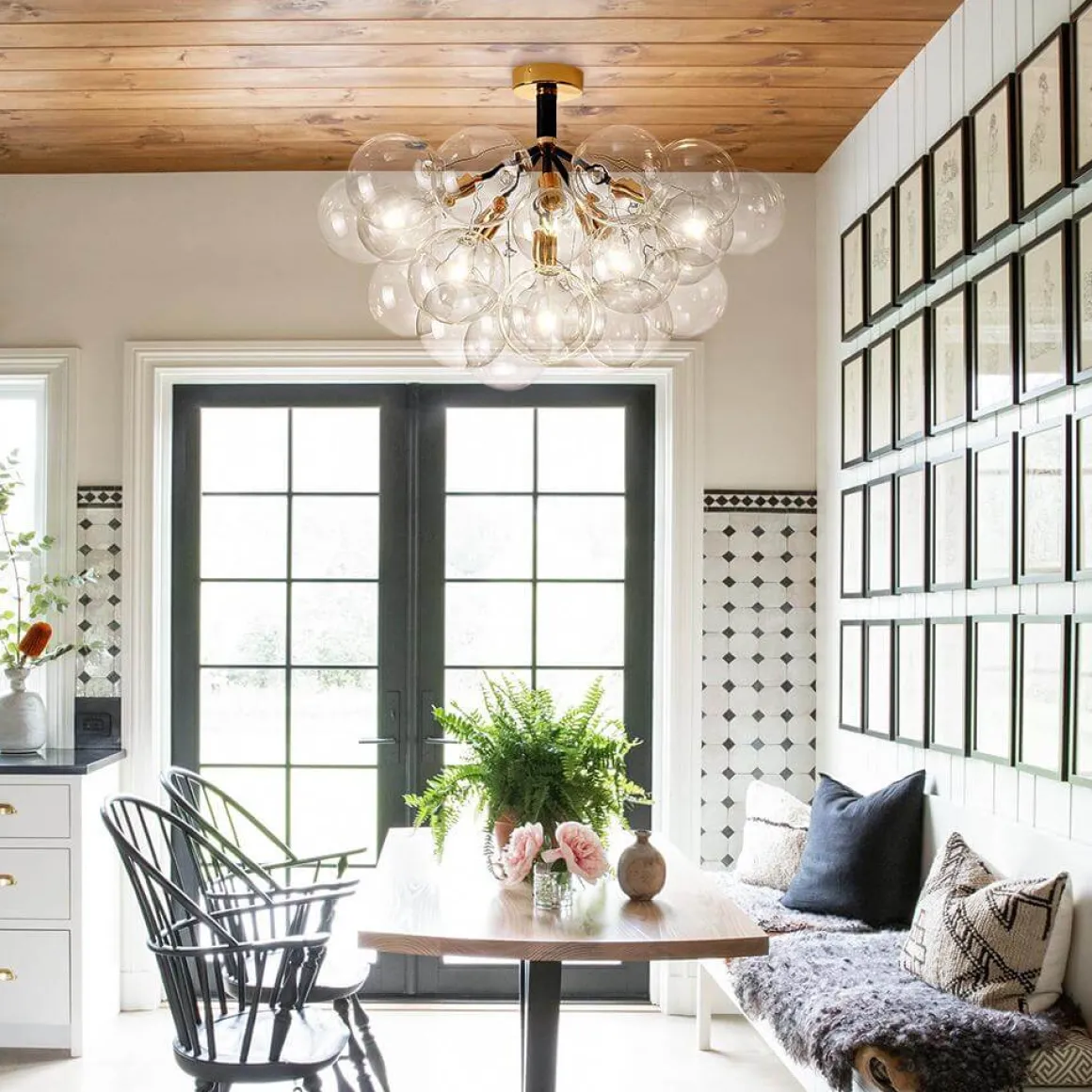 Modern Cluster Glass Bubble Chandelier / Semi Flush