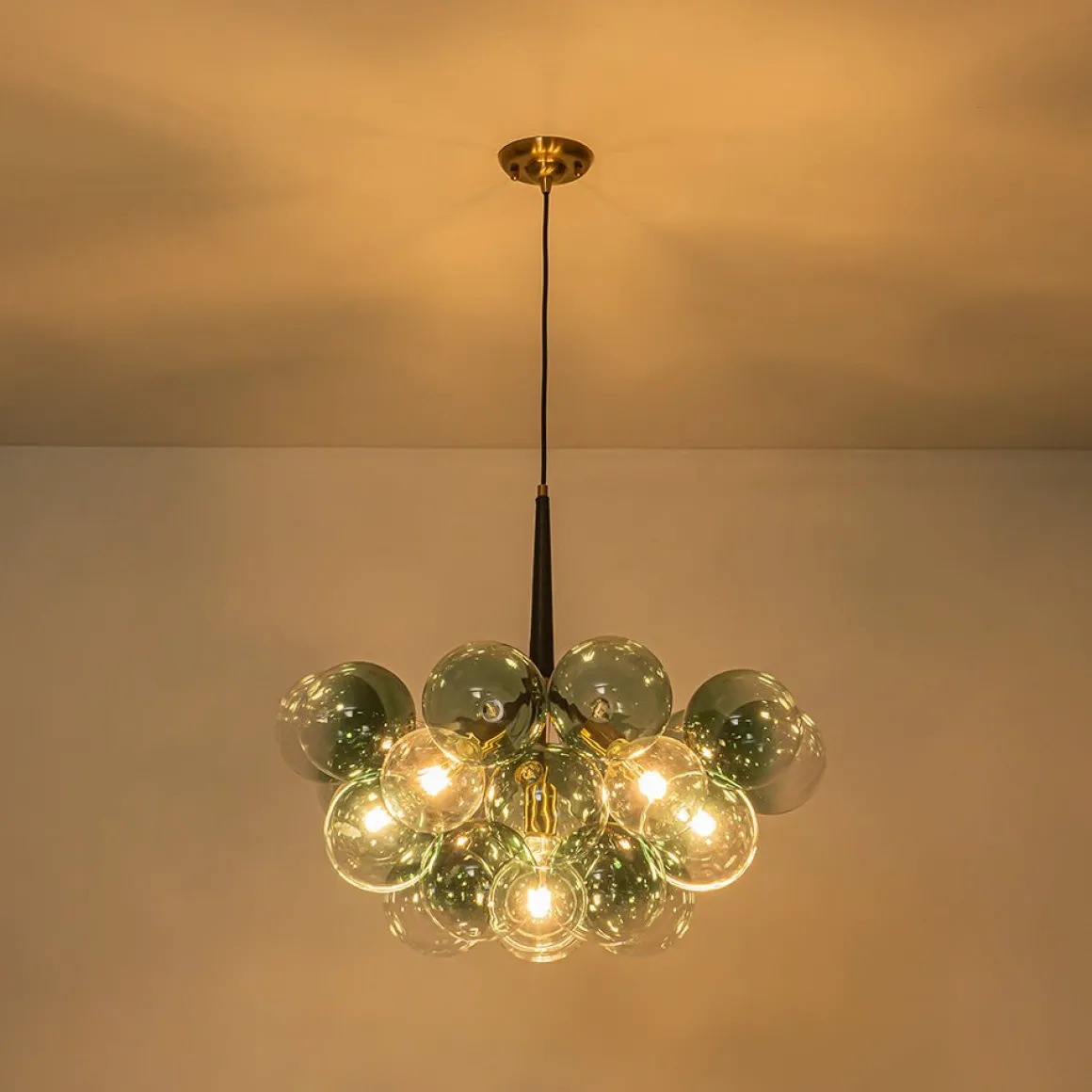 Modern Cluster Gradient Green Glass Globe Bubble Chandelier